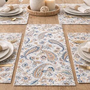Paisley Placemats Set of 4 Blue & Gold Farmhouse